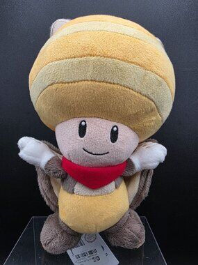 Super Mario Bros U Flying Squirrel Toad Plush Toy Tan Red Official